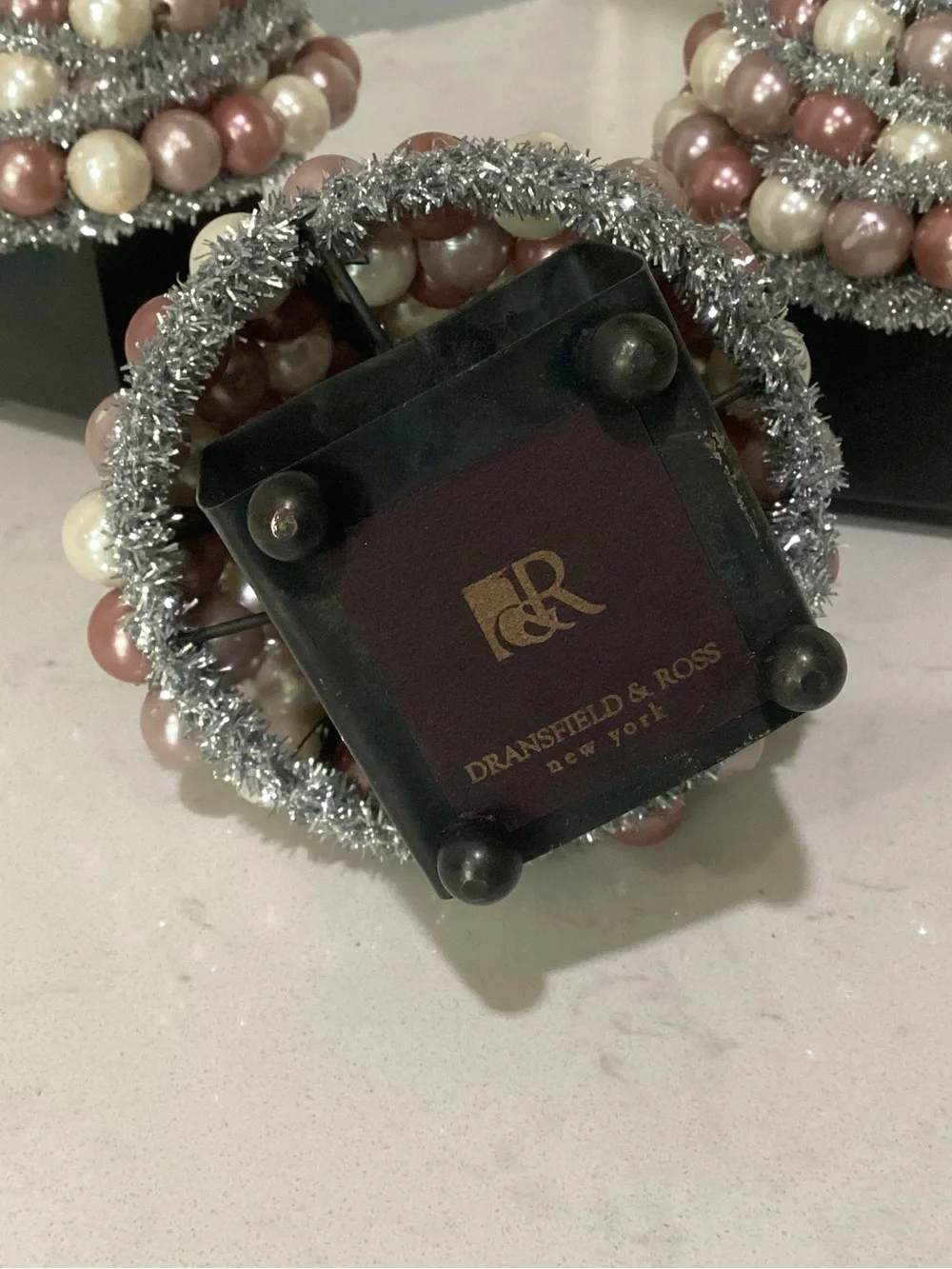 Pearl Beaded Holiday Tree Set - Pink & White Glitter Accent